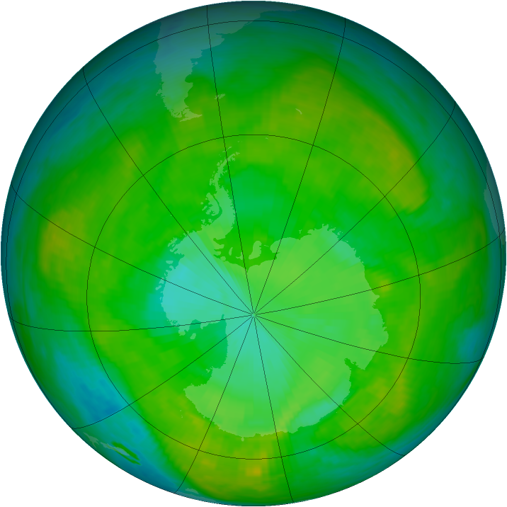 Antarctic ozone map for 26 December 1988